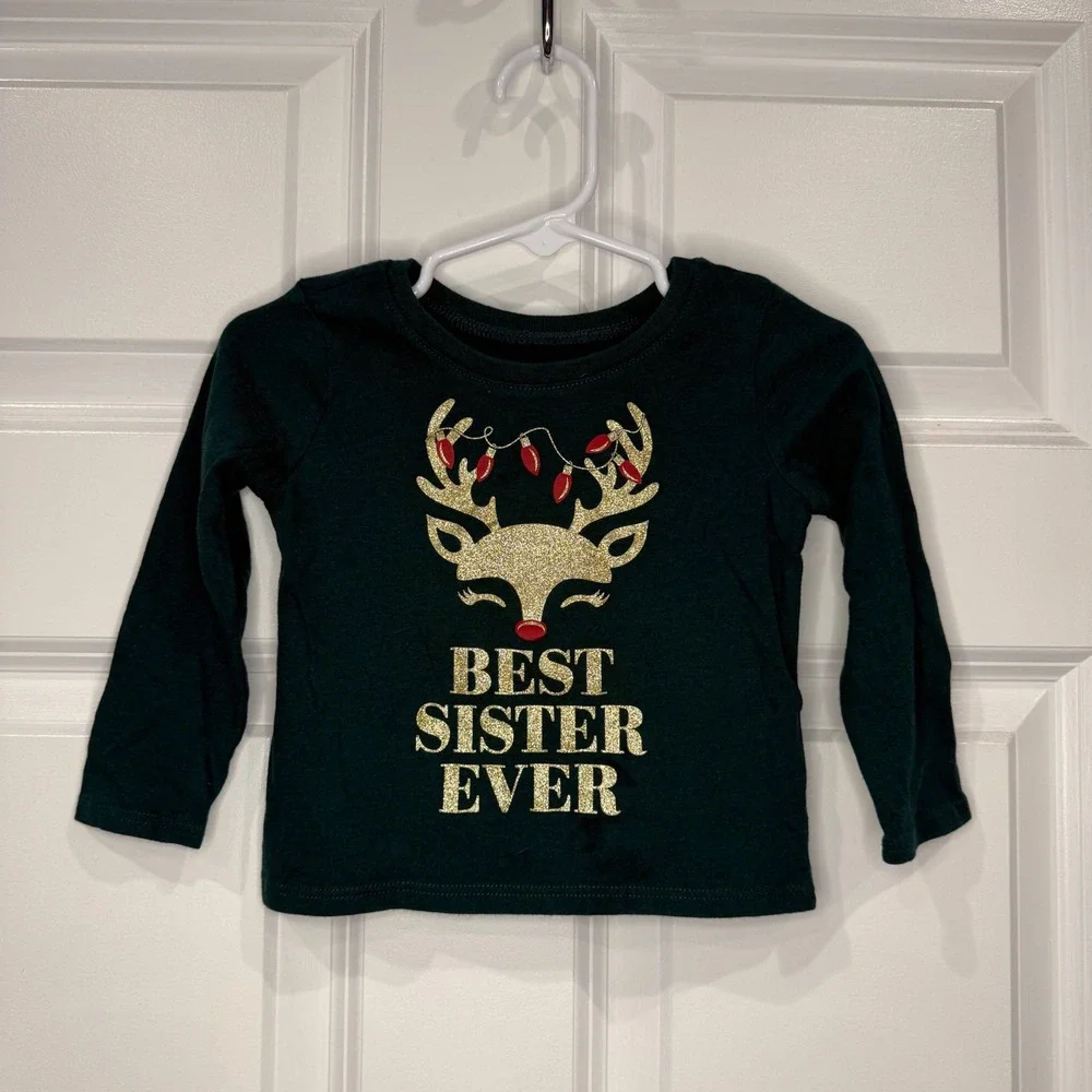 The Childrens Place Girls Reindeer Best‎ Sister Ever Christmas Shirt Size 12-18M